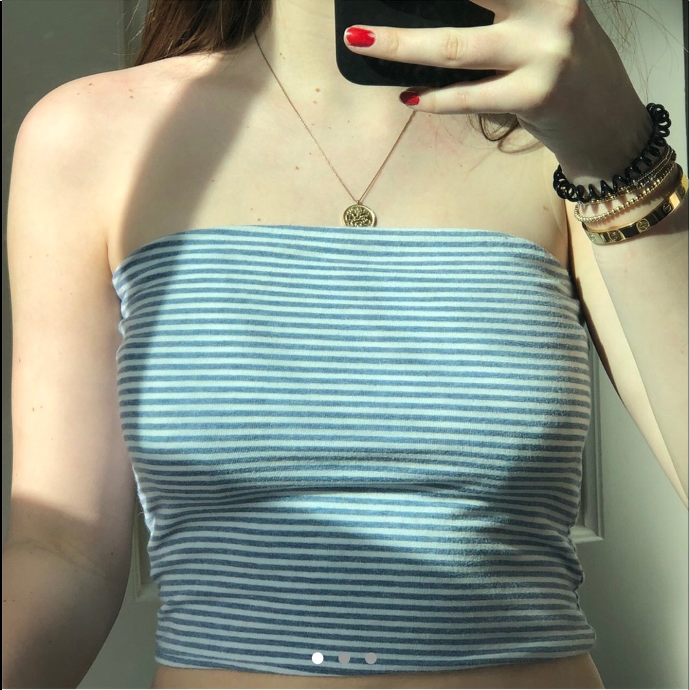 blue and white striped brandy melville tube top